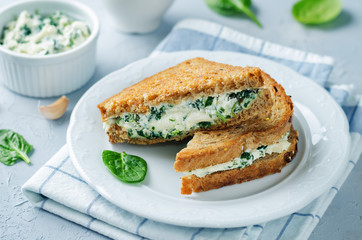 Ricotta spinach rye sandwich