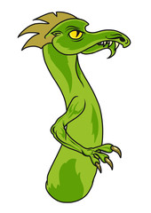 Fototapeta premium A green cartoon dragon in a side view. Vector illustration