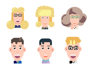 Flat avatar icons, faces, people icons