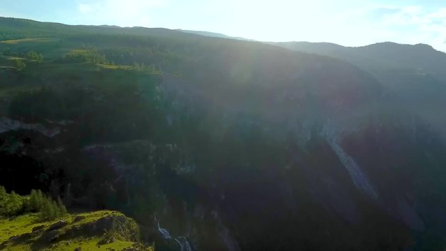 A view from the air to the Chulyshman Valley before sunset. The Republic of Altai, Russia