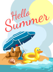 Cartoon greetings card with a beach