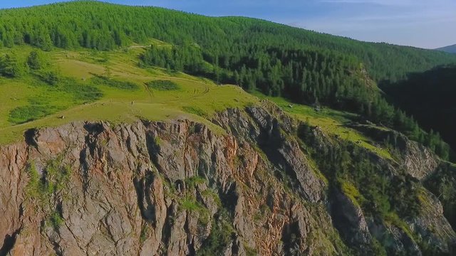 A view from the air to the Chulyshman Valley before sunset. The Republic of Altai, Russia