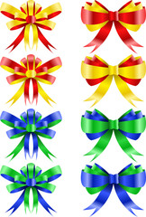 Set of two-color bows in different color variations, gold, red, blue and green