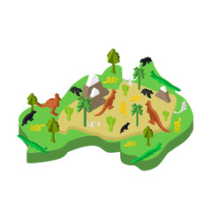 Australia map animal Isometric style. flora and fauna. Vector illustration