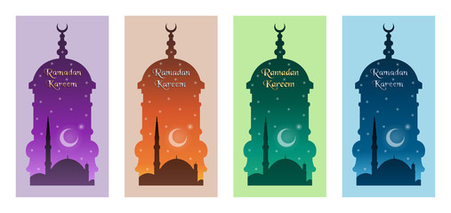 Ramadan kareem message with minaret and mosque