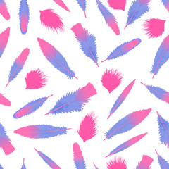 Fototapeta na wymiar Flamingo bright feathers. Seamless pattern isolated on white background.