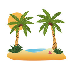 Fototapeta na wymiar Beach and palms cartoons vector illustration graphic design