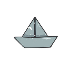 Paperboat illustration drawing shabby style geometric element blue boat water drawing clip art doodle paper ship sea color texture kid child on white background