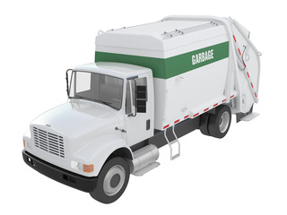 garbage truck front or side view isolated on a white background 3d rendering