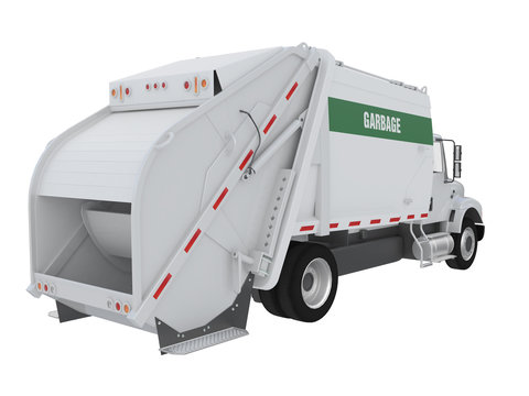 Garbage Truck Front Or Side View Isolated On A White Background 3d Rendering