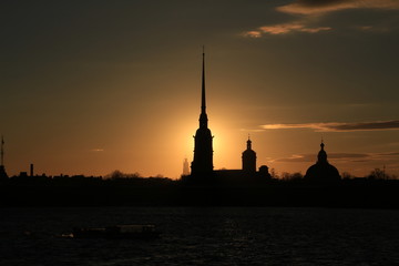 Russia, St. Petersburg, sunset over the Peter and Paul Fortress