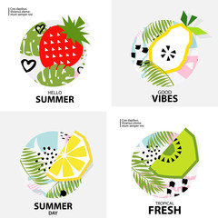 Trendy tropic  background with fruit, vector illustration