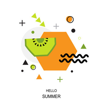 Trendy style geometric pattern with kiwi, vector illustration