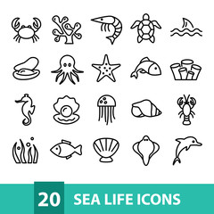 sea life vector icons collection