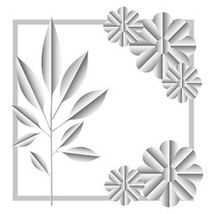 flower and leafs silvery decorative square frame vector illustration design