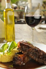 Lacquered Rib with Creamy Polenta and Watercress