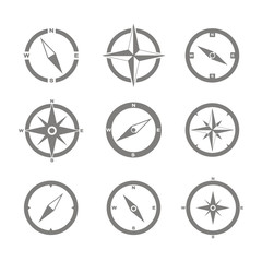 Obraz premium Set of monochrome icons with compass for your design