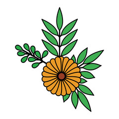 sunflower and leafs decorative icon vector illustration design