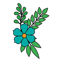 flower and leafs decorative icon vector illustration design