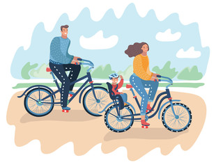 Happy family riding bikes.