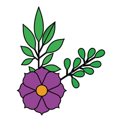 flower and leafs decorative icon vector illustration design