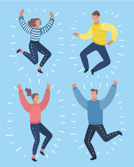 People jumping and smiling with their hands up.