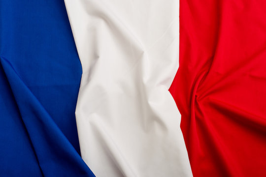 France flag. French symbol design for background. Blue, white and red flag. 3D Flag of France.Sovereign French symbol of France country in official colors.European flags region.