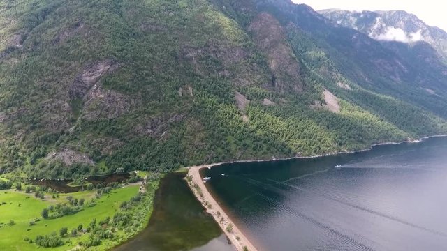 Aerial view of Teletskoye Lake, Chulyshman Valley. The Republic of Altai, Russia