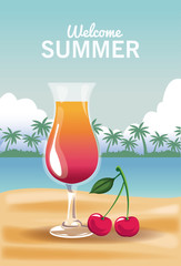 Cocktail glass cup with cherrry vector illustration graphic design