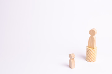 A men stands on the podium and broadcasts his thoughts and ideas to listeners. The person gives orders, the leader, the boss. Pride, boastfulness. Head of the collective, department. main person.