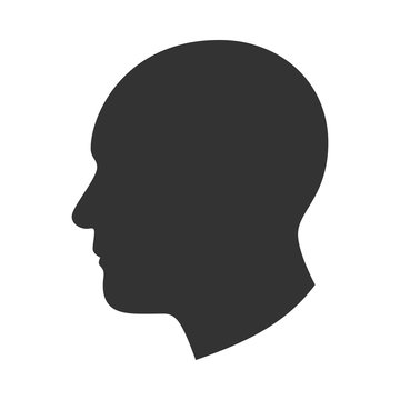 Silhouette Of Male Head, Man Face In Profile, Side View