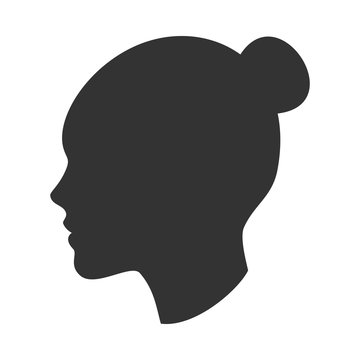 Silhouette of female head, woman face in profile, side view