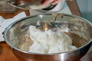 beaten egg whites on chocolate batter