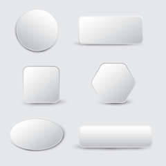 White 3d blank square and rounded button vector set.