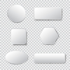 White 3d blank square and rounded button vector set.