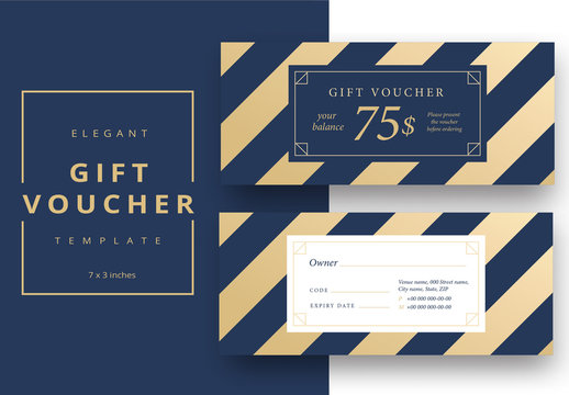 Gift Voucher Layout with Blue Diagonal Stripes