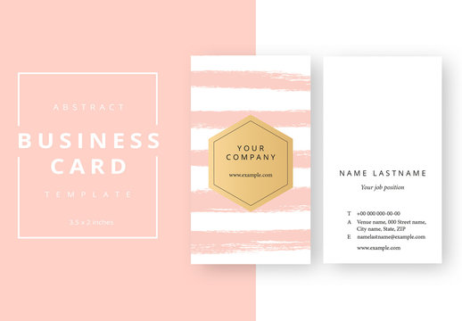 Business Card Layout with Peach Brush Strokes