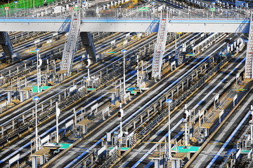 Many rails at the railway center