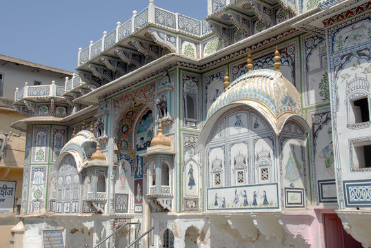 Havelis de Mandawa, magnifiques r&eacute;sidences couvertes de fresques, Mandawa, Rajasthan, Inde