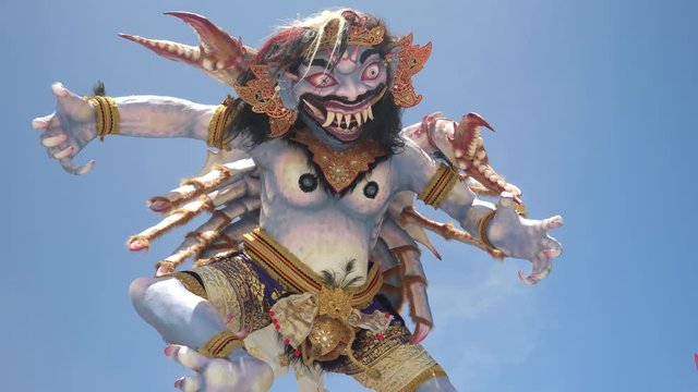 a crab themed ogoh-ogoh statue at kuta beach on bali after the hindu nyepi new year parade