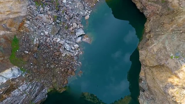 A view from the air to the Tuimsky landslide, on the site of an underground mine in the Republic of Khakassia. Russia