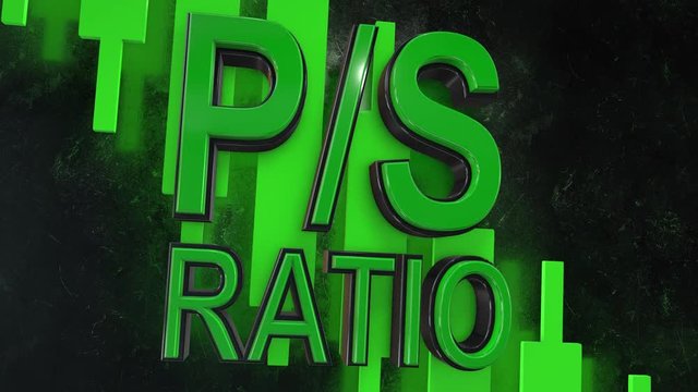 P/S ratio, Price to sales ratio or PSR 3D title animation for stock market