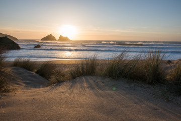 Sand dunes and beach sunset