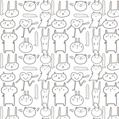 Cute Animal Pattern Background. Vector Illustration.
