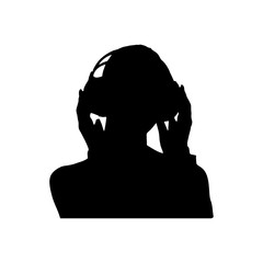 Girl with headphones icon. Silhouette on white backround