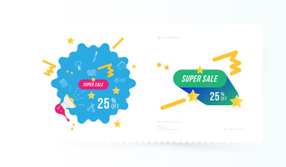 Super sale 25 off discount. Banner template for design advertising and poster on light background with shadow. Flat vector illustration EPS 10