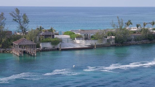 a man rides a water scooter in the Bahamas August 2017