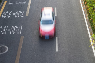 car driving on city road, high angle view, shanghai china