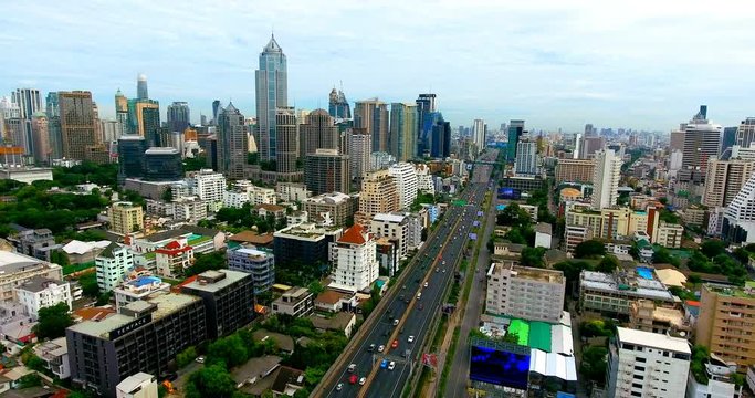 Roofs of Thailand village around Bangkok, aerial view from the drone