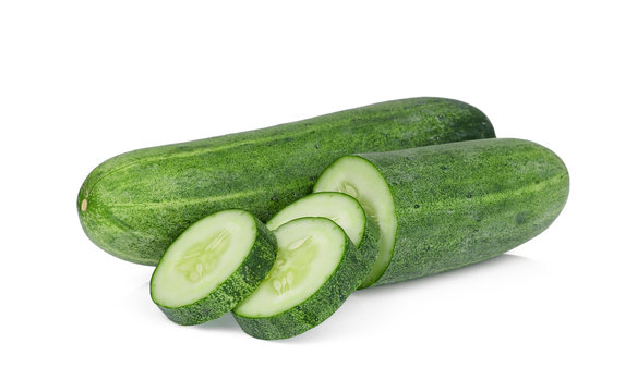 whole and slice cucumber isolated on white background